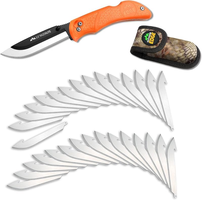 OUTDOOR EDGE Knives' RazorPro L Hunting Knife with Razor-Sharp Replaceable Blade features Non-Slip TRP Orange Handle