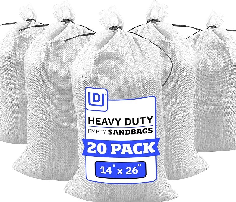 DURASACK Heavy Duty Sandbags with Ties, 14x26, Empty, White, Pack of 20 — Flood Barrier Sandbags for flood barrier