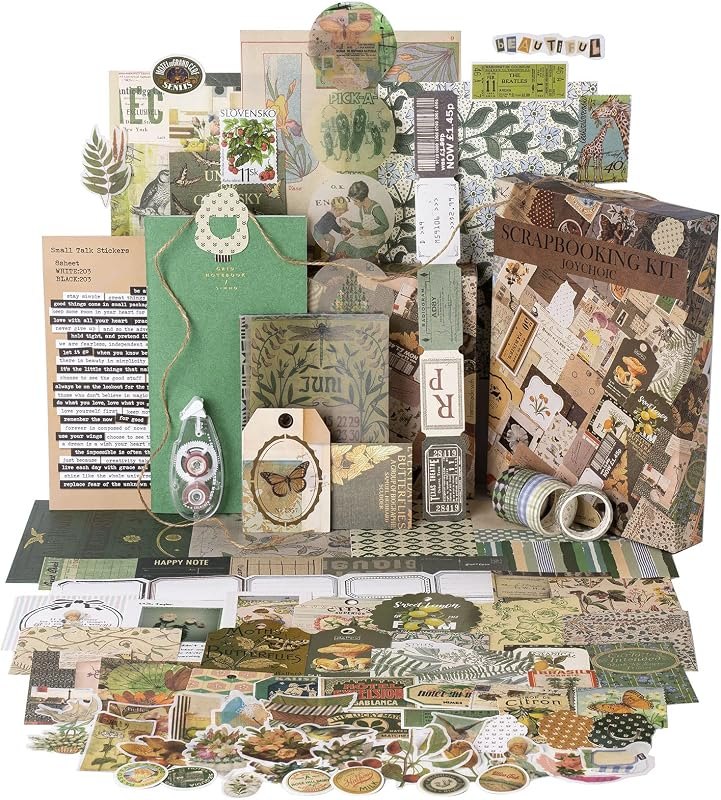 JOYCHOIC Vintage Junk Journal Supplies Aesthetic Journaling Kit, Scrapbook Papers Stickers Large Collection for Bullet
