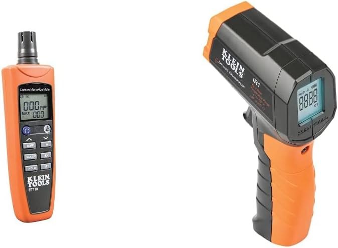 Klein Tools ET110 CO Meter, Carbon Monoxide Tester and Detector with Exposure Limit Alarm & IR1 Infrared Thermometer