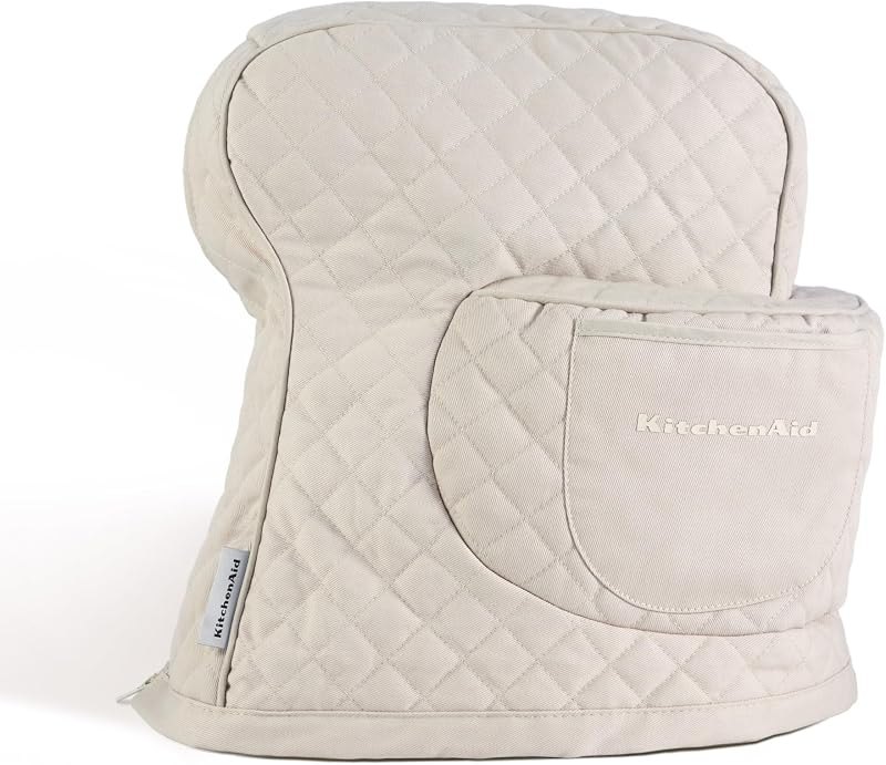 KITCHENAID Fitted Tilt-Head Stand Mixer Cover with Storage Pocket, Quilted 100% Cotton,14.4"x18"x10", Milkshake Tan —