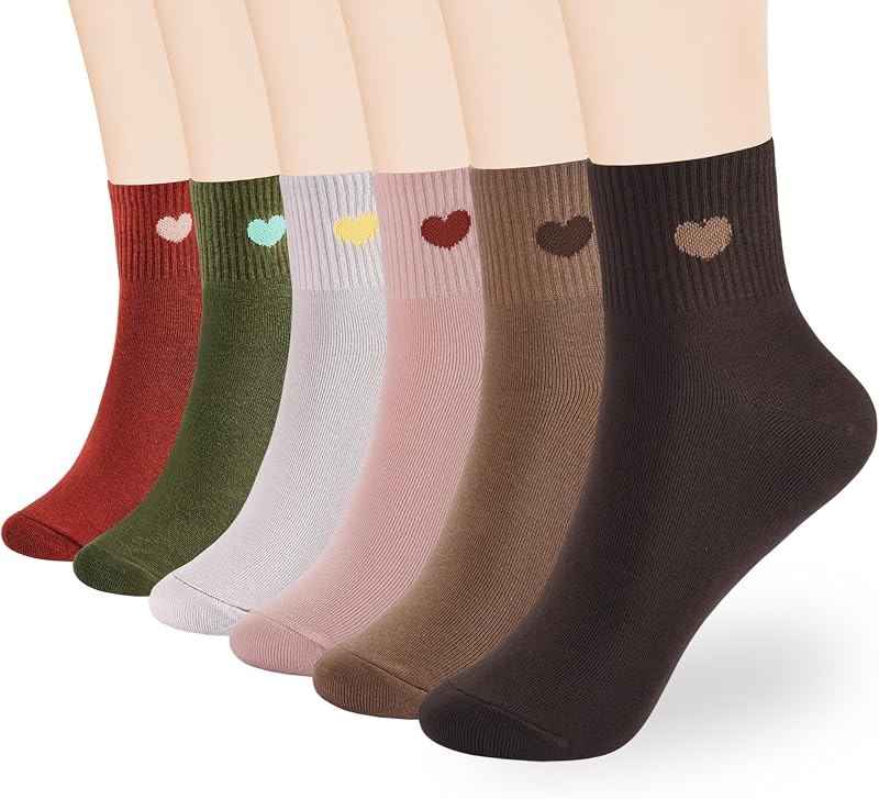inhees Women's Cotton Crew Socks - Ankle High,Fun Novelty Cute Heart 6Pairs — Yoga Recovery Boot Sock for yoga