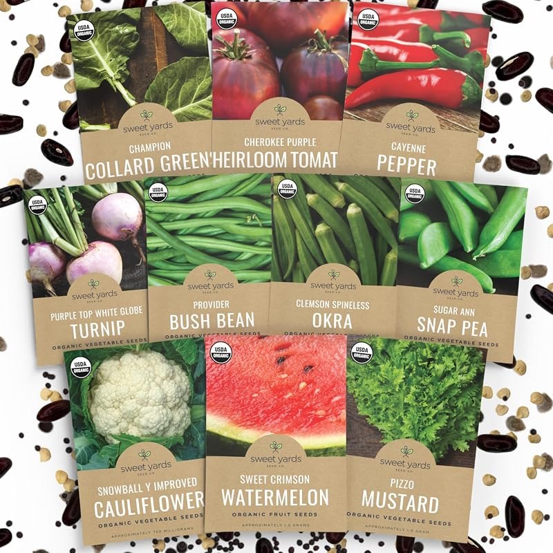 Organic Southern Garden Seeds Variety Pack - 10 Individual Packs - 2026 Season - Sugar Ann Snap Pea, Sweet Crimson
