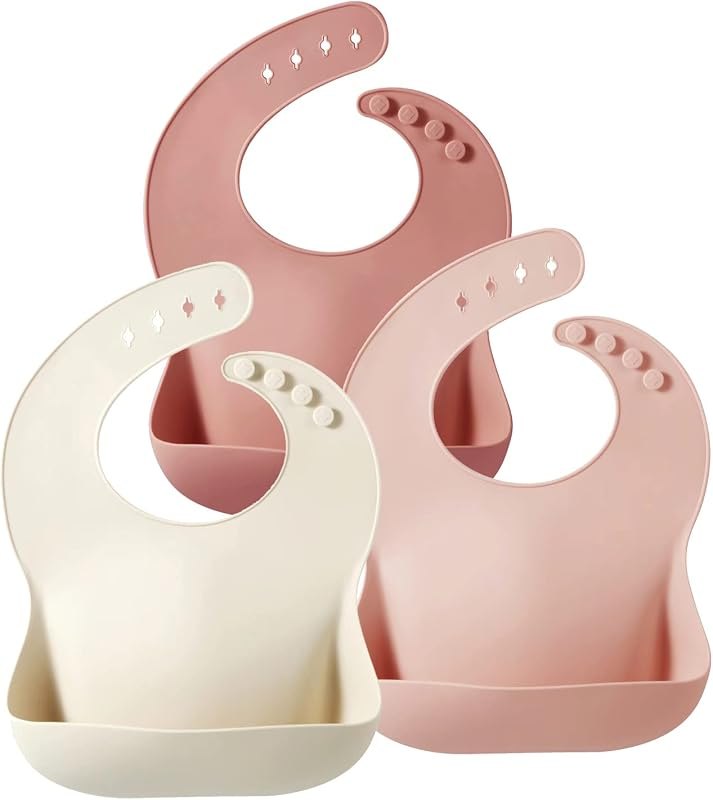 PandaEar Set of 3 Silicone Baby Bibs, Waterproof Soft Adjustable Bibs for Babies Toddlers 10-72 Months — baby silicone