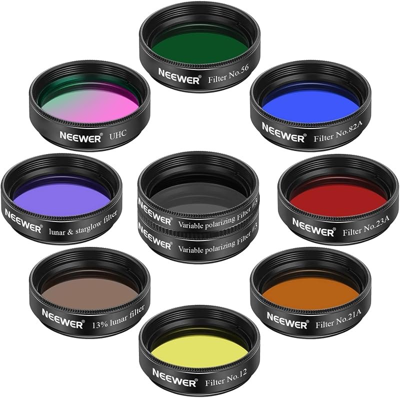 NEEWER 1.25' Telescope Eyepiece Filter Set (10 Pack), Including Planetary, Variable, UHC, Lunar & Starglow Filters for