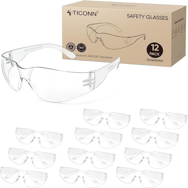 TICONN Clear Safety Glasses for Men & Women, ANSI Z87.1 Safety Goggles — welding safety glasses for welding safety