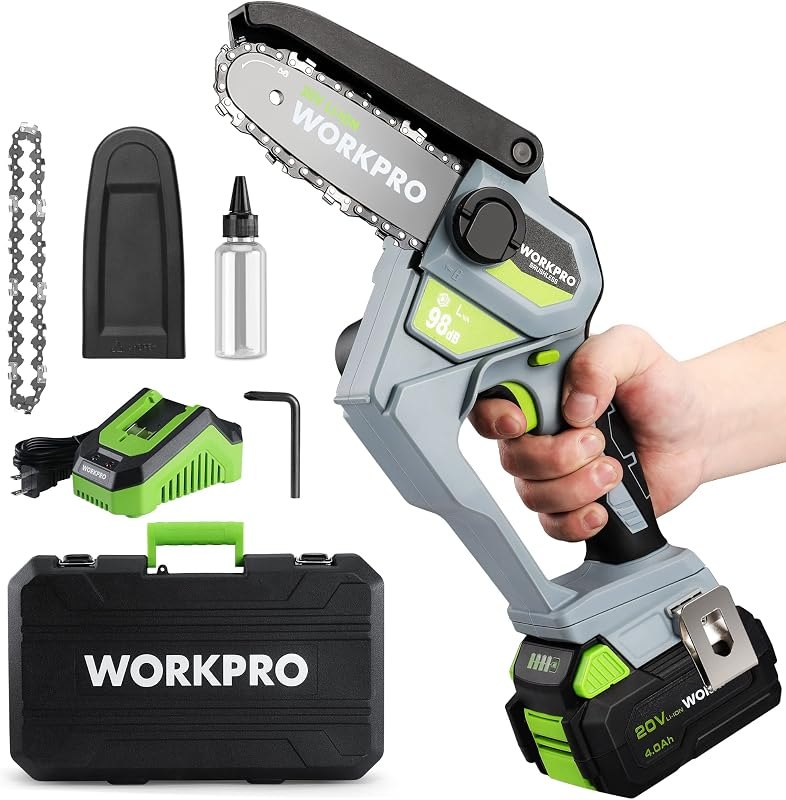 WORKPRO Mini Chainsaw, 6.3" Brushless Cordless Power Compact Chain Saw — 20v cordless chainsaw for 20v cordless chainsaw
