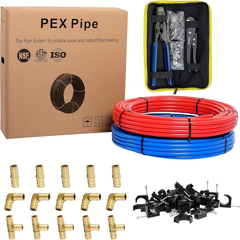 EFIELD 1/2 Inch 2 x 100 ft (200 Ft) Pex-b Pipe/Tubing(All-in-One Bundle) — pipe repair clamp for pipe repair clamp