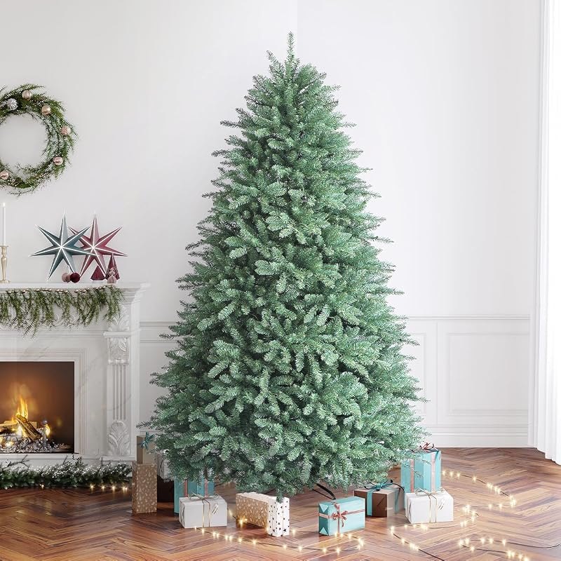 OasisCraft 7ft Christmas Tree Artificial Unlit, Premium Hinged Blue Spruce with 2368 Branch Tips for Indoor Outdoor