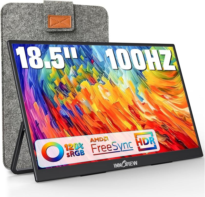 InnoView Portable Monitor 18.5 inch 100HZ 120% sRGB, 1080P FHD IPS Large Portable Monitors for Laptop USB C HDMI HDR