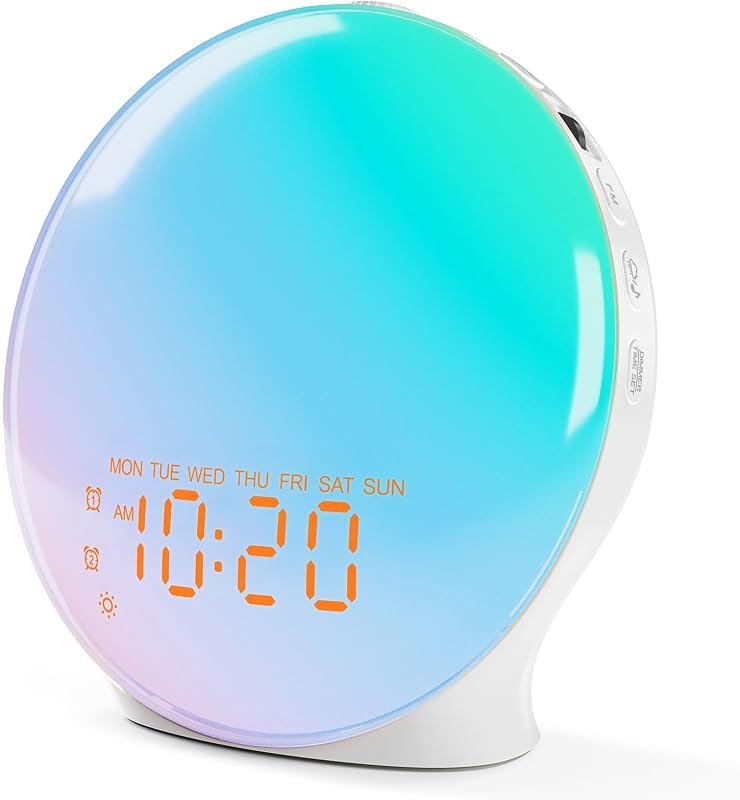 JALL Full Screen Dimmer Sunrise Alarm Clocks for Bedrooms, Wake Up Light with FM Radio, 25 White Noise Sleep Sounds