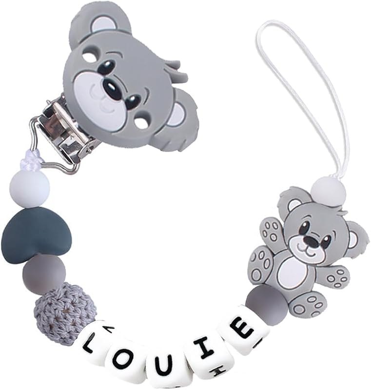 Personalized Pacifier Clip with Name,Custom Bear Pacifier Clips for Newborn Baby Boy Girls — baby pacifier clips for