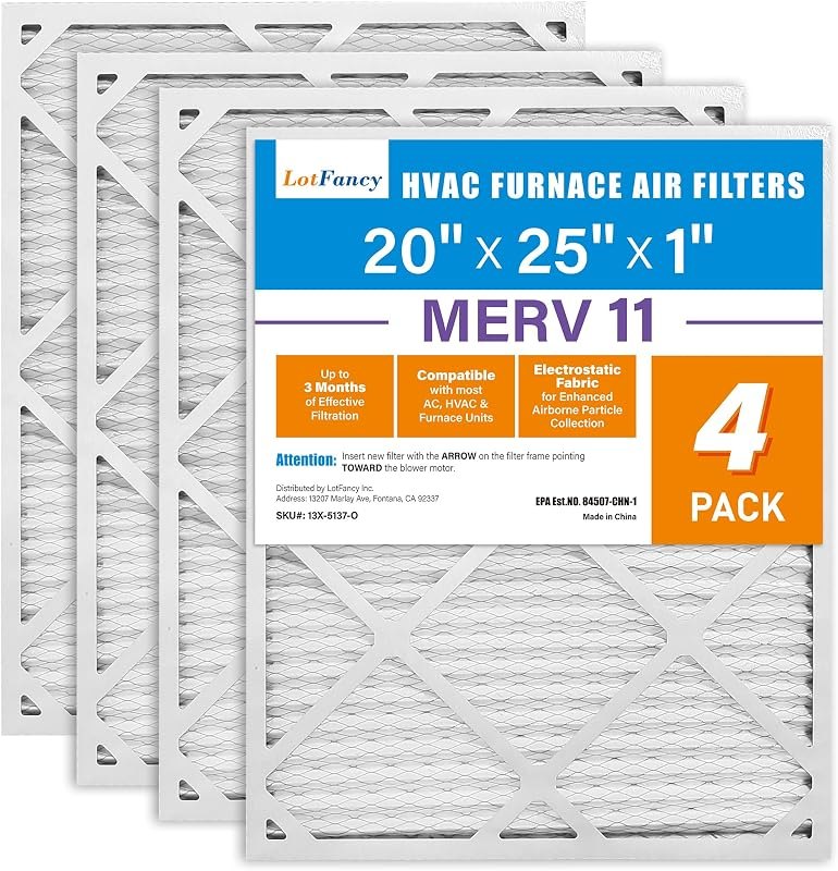 LotFancy 20x25x1 Air Filter MERV 11 4-Pack Pleated for Home Furnace HVAC AC — hvac furnace filter for hvac furnace
