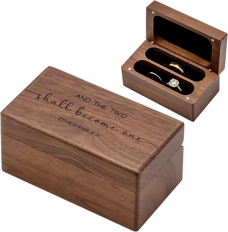 Ephesians 5:31 Quad Ring Box - Engraved Wooden Ring Case Box for Wedding Ceremony Ring Bearer Anniversary Birthday