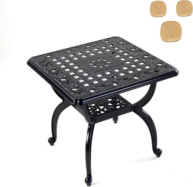Mandolin Black Cast Aluminum Square Outdoor Patio Coffee End Table — rv patio table for patio table
