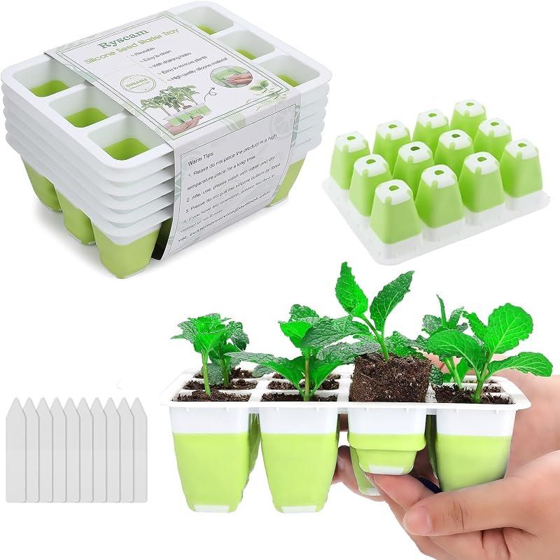 6pcs Reusable Seed Starter Kit, 72 Cells Seed Starter Trays, Silicone Seedling Starter Trays for Starting Plant Seeds