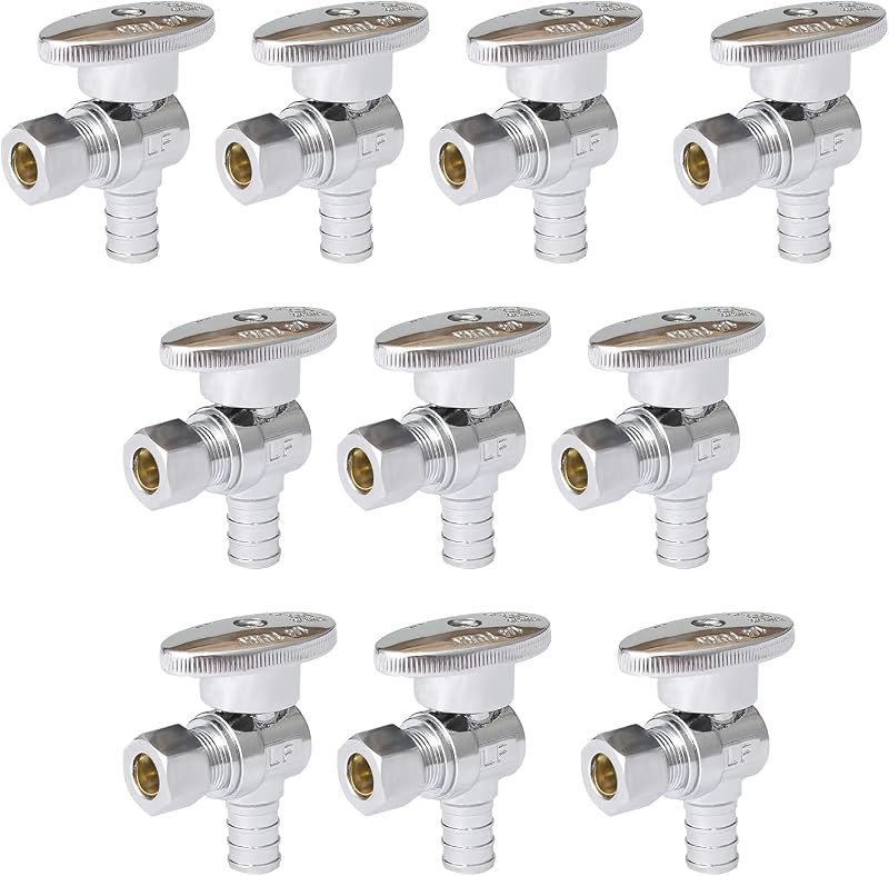10PACK GUOFIS PEX Angle Stop Valve,1/2"PEX Crimp x 3/8"OD Comp(VALVE076-10)