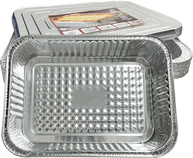 [10 Pack 14.5"x10.6" Heavy-Duty Disposable Aluminum Foil Pans with Lids - Ultra Sturdy Baking Trays for Large Turkey