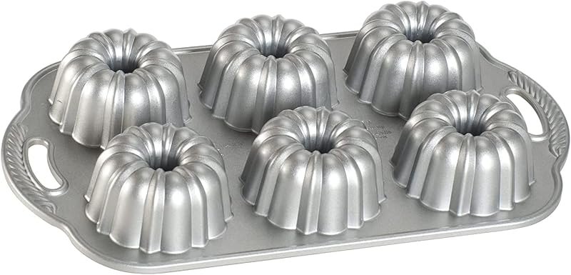 Nordic Ware Anniversary Mini Bundt Cake Mould, Cast Aluminium Baking Pan for Baking up to 6 Mini Bundt Cakes