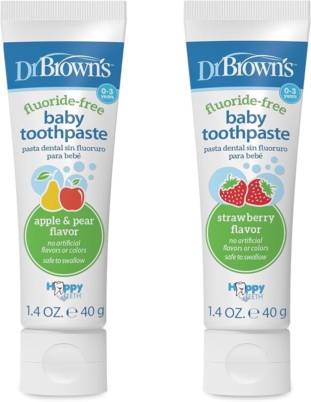Dr. Brown's Baby Toothpaste, Strawberry and Apple Pear Flavors Toddlers and Kids Love, Fluoride Free, Made in The USA