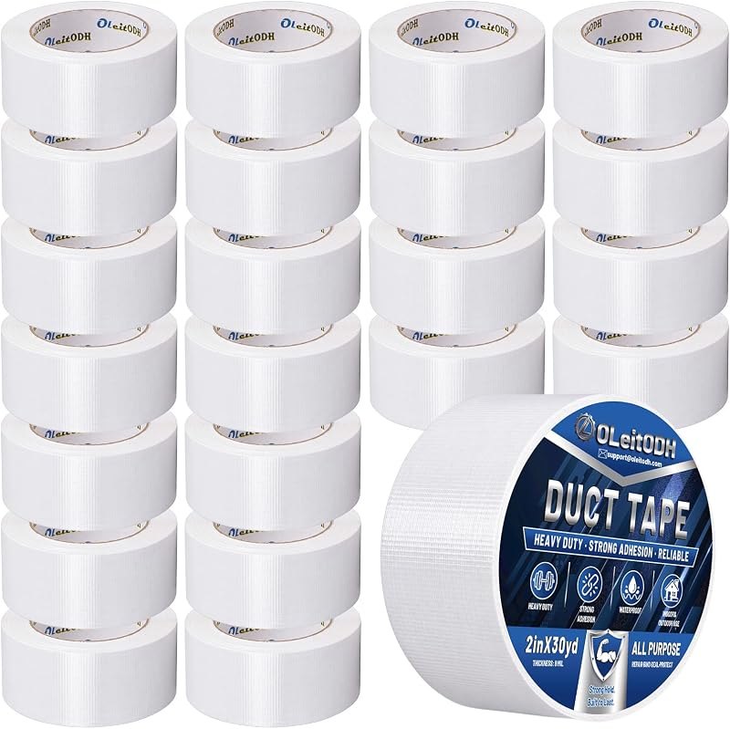 Oleitodh White Duct Tape Bulk, 2 Inches x 30 Yards, 22 Pack — duct sealing kit for duct sealing kit