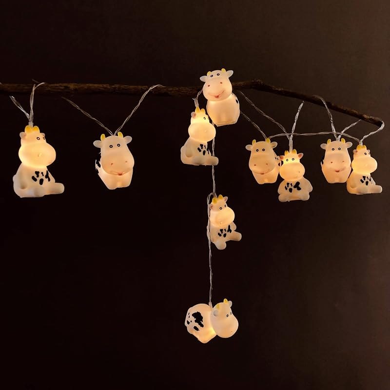 5.4 FT Easter Cow String Lights,10 LED Christmas Milk Cow Fairy Light String Battery Operated for Home Party Camping
