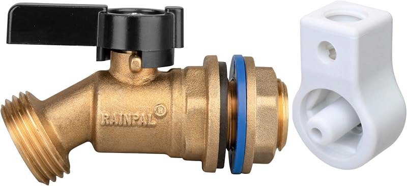 RBS005T LF Brass Rain Barrel Spigot (½” NPS, LF Compliant, Quarter Turn Ball Valve with Plastic Wrench/Nut Holder and