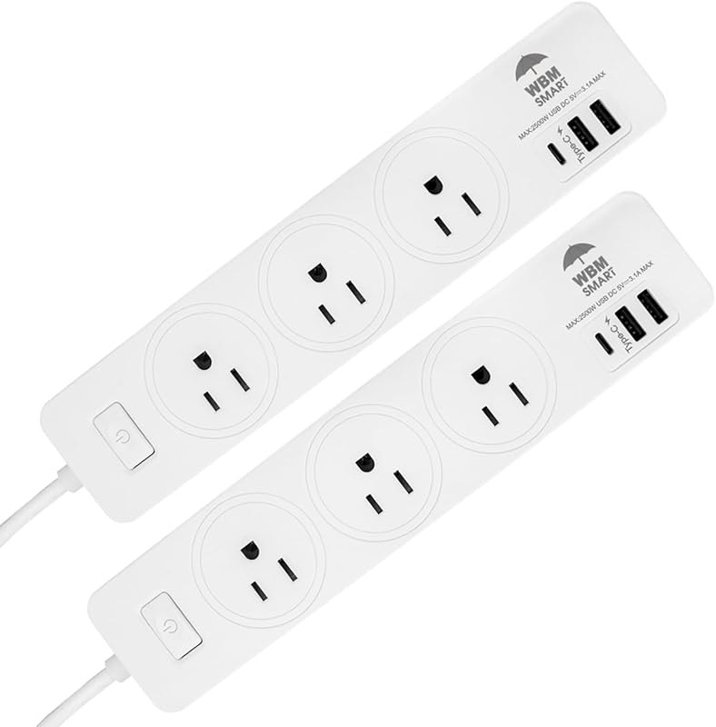 WBM SMART Power Strip 5.9 ft 10 A - Extention Cord Socket, Pack of 2 with 2 USB Ports and 1 Type C Plug, Multi Outlet