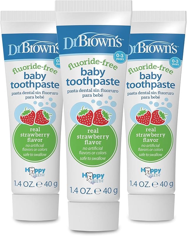 Dr. Brown's Fluoride-Free Baby Toothpaste, Strawberry, 3-Pack — Kids Fluoride Toothpaste for kids fluoride toothpaste