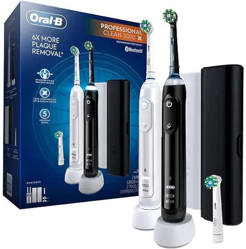Professional Clean 5000 X Electric Toothbrush Twin Pack, Rechargeable Power Toothbrushes - Pack of 2 — oral b io