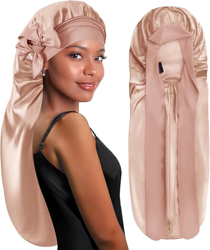 BONNET QUEEN Braid Bonnet Silk Bonnet Foldable Extra Long Wrap for Braids Satin Bonnets with Tie Band Long Sleep Cap