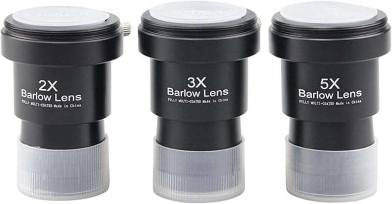 Telescope Barlow Lenses Kit 2X-3X-5X, 1.25 Inch Telescope Accessory, Fully Metal Multi Coated Broadband Green Film