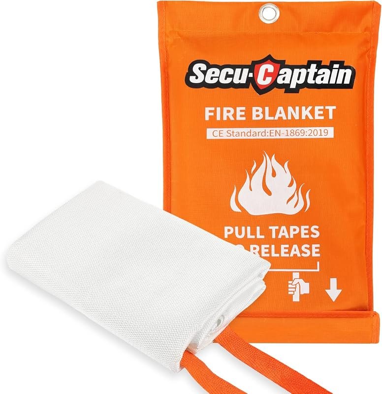SecuCaptain Emergency Fire Blanket for Home and Kitchen - 40"x40" Flame Suppression Fiberglass Fire Blankets for House