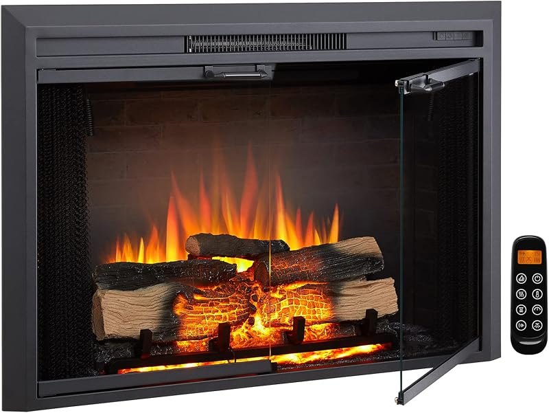 LegendFlame® Damon 39" W Electric Fireplace Insert with Glass Door and Mesh Screen (EF265B), Fireplace Heater
