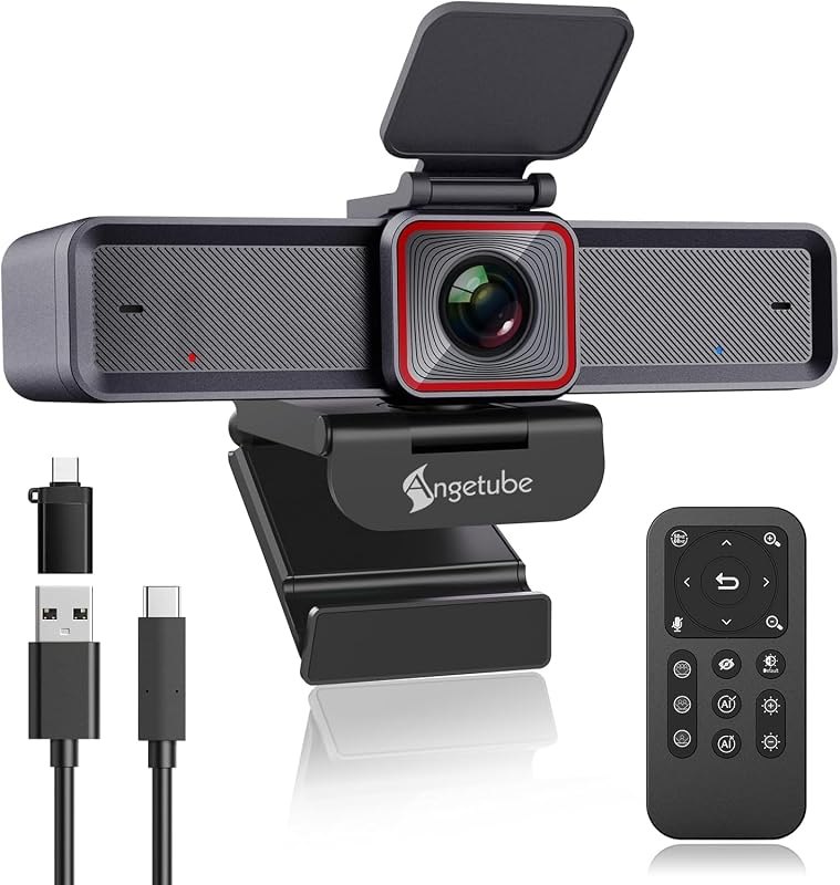 Angetube 4K AI Webcam for PC, 100°Wide Angle & Remote Control 4K Web Camera — webcam with dual mics for webcam dual mics
