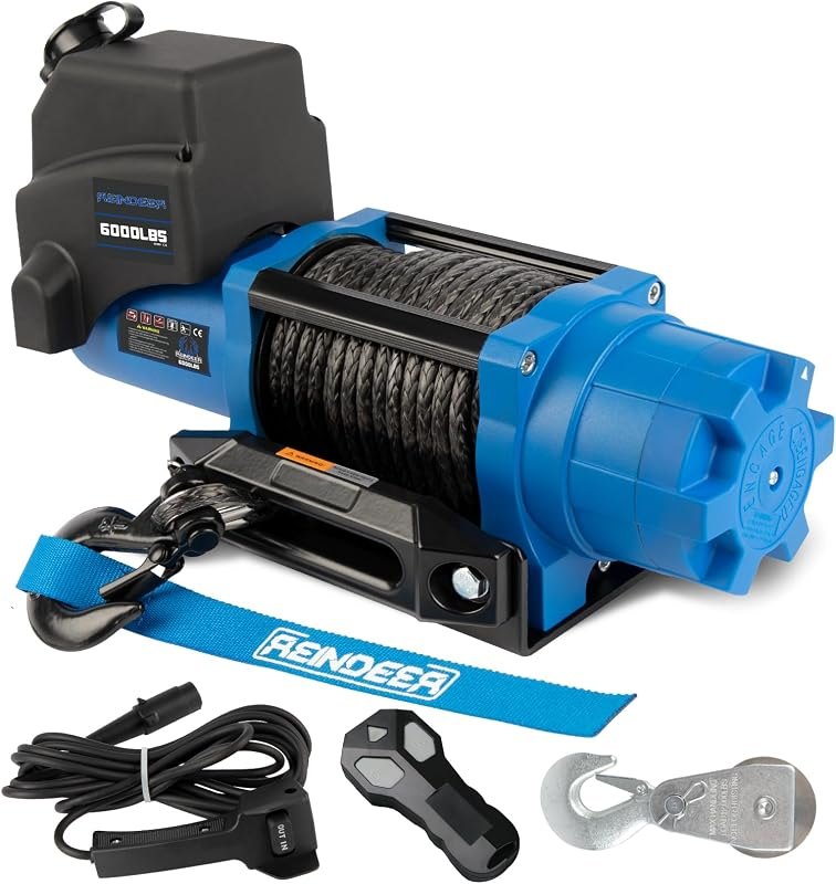 REINDEER ATV Winch Kit 6000lbs 12000lbs with Synthetic Rope 1/4"×55 ft 12V, Wireless Remote &Manual Switch, with