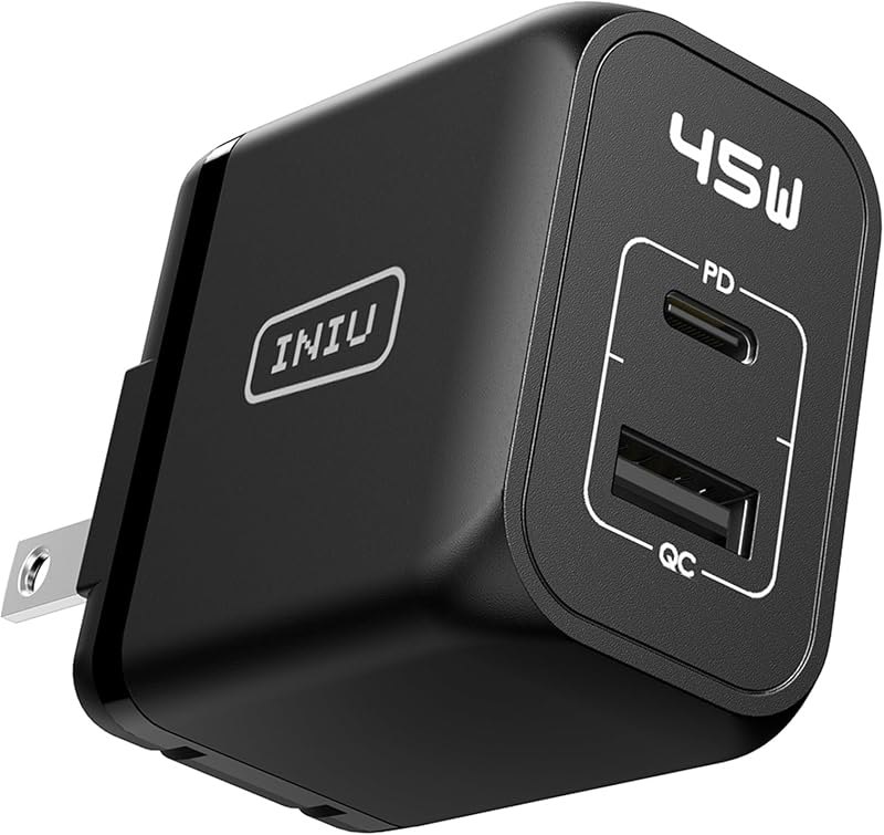 USB C Charger, INIU 2-Port 45W Super Fast Charger Type C, Mini Foldable PD PPS USB C Wall Charger Block by GaN Tech
