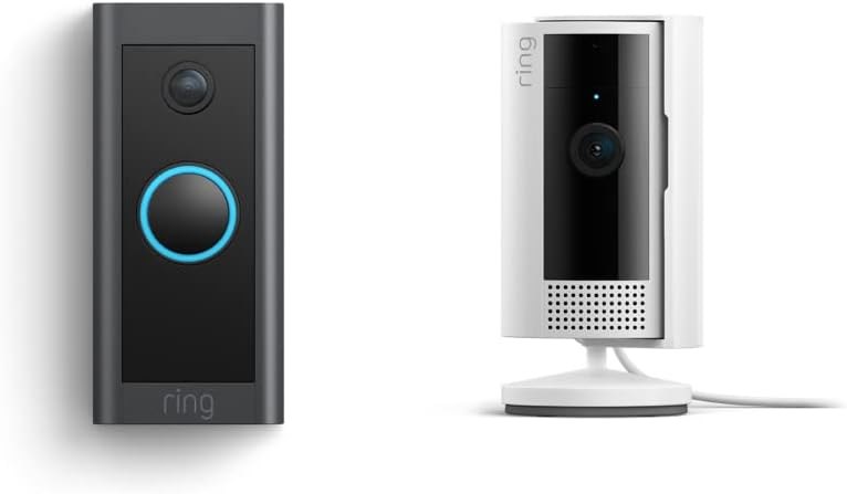 All-new Ring Indoor Cam, White with Ring Video Doorbell Wired — video doorbell no subscription for video doorbell
