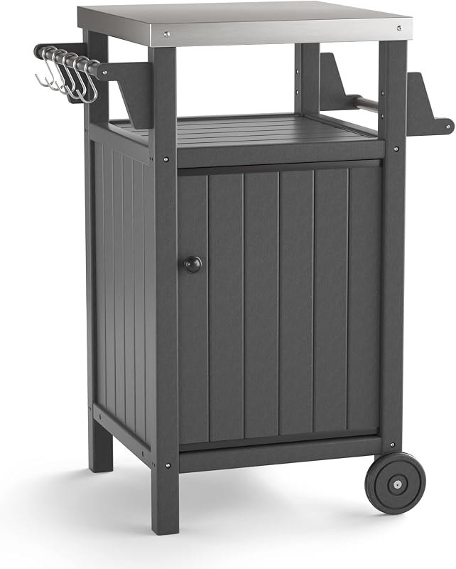 KORVOS Kitchen Portable Outdoor Grill Cart, Patio Bar Cart with Stainless Steel Top and Rolling Wheels, BBQ Cart for