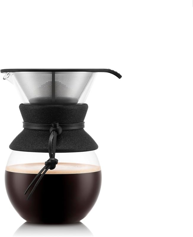 34oz Pour Over Coffee Maker, High-Heat Borosilicate Glass with Reusable Stainless Steel Filter and Black Cork Grip -