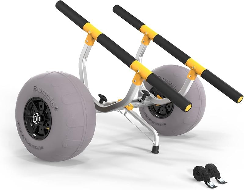 Bonnlo Kayak Beach Cart, Width Adjustable 6.3"-18.7" Universal Canoe Dolly Heavy Duty Kayak Trolley with 12" Balloon