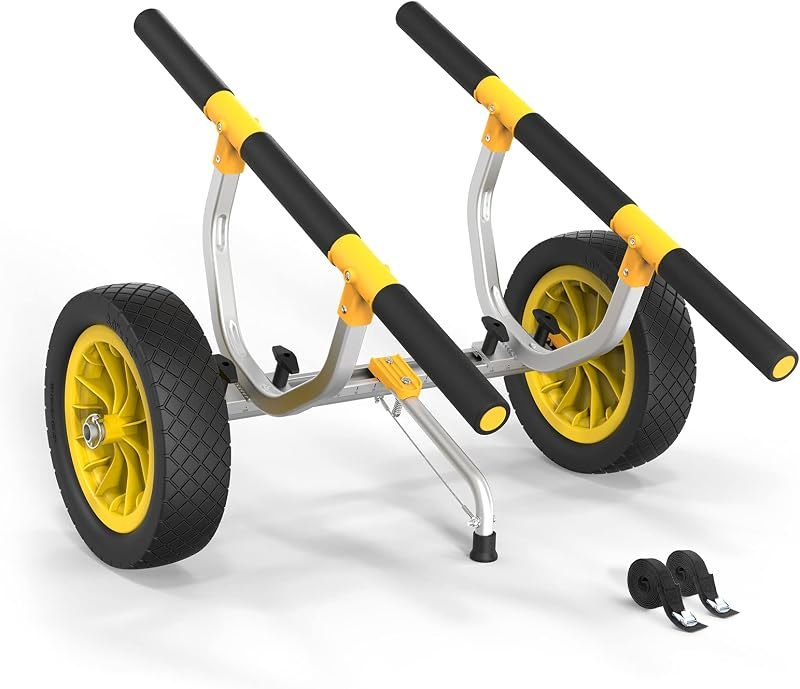 Bonnlo Kayak Cart, Heavy Duty Universal Kayak Trailer Adjustable Width 6.3"-18.7" Canoe Cart Dolly with 12" Flat-Free