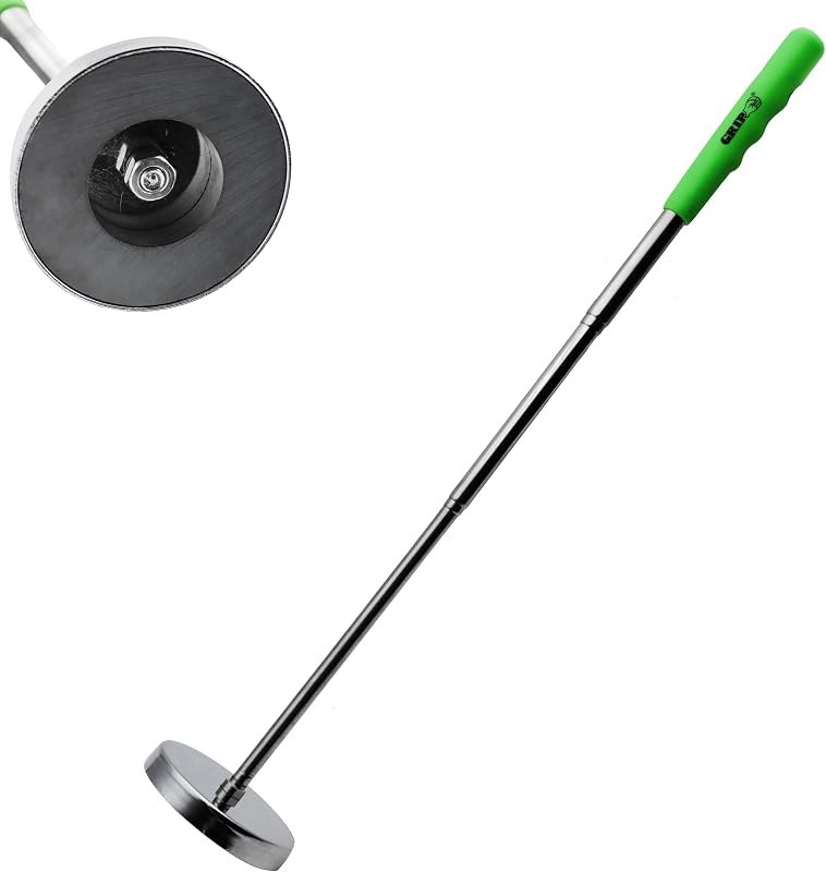 Grip Telescopic Magnetic Floor Sweeper Pickup Tool - 35 lb Capacity - Screws, Nails, Metal Shavings - Extends from 8"