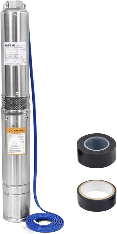 WASSERMANN 4" Deep Well Submersible Pump with 10FT Cable,1HP,115V/60HZ,34GPM,196FT Head,Stainless Steel Single-Phase