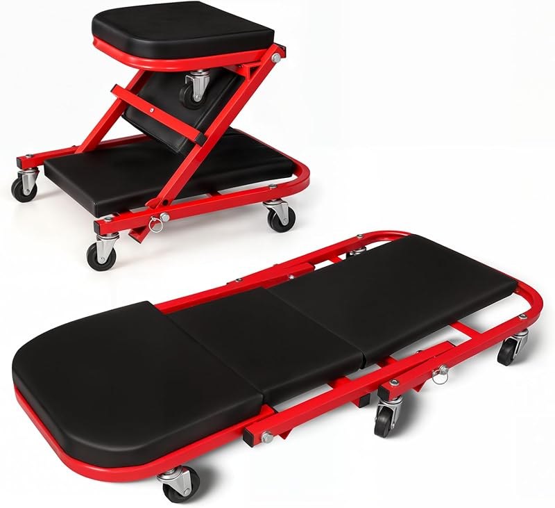 Magshion 36" Triplex Folding Creeper 2-in-1 Garage Foldable Creeper and Seat, Low Profile Mechanic Creeper with 6