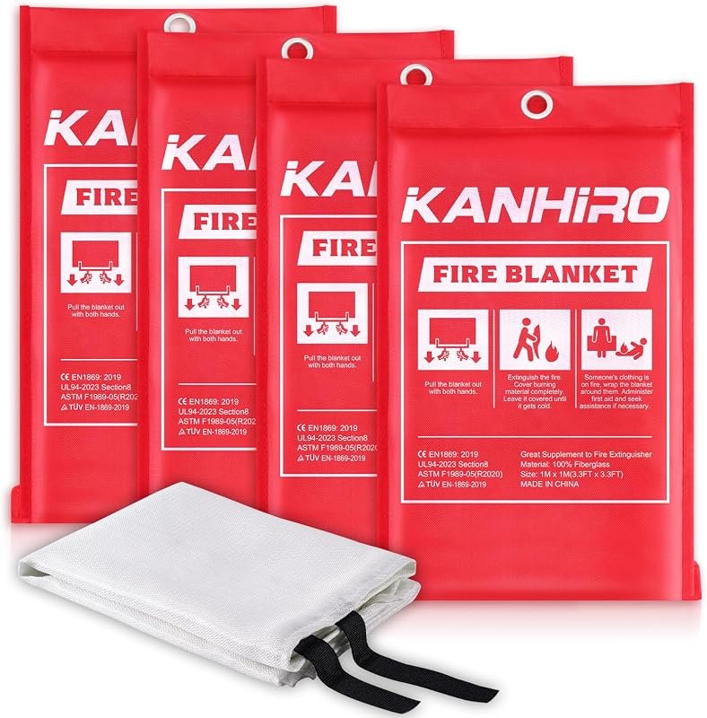 kanhiro Emergency Fire Blanket for Home Kitchen Fiberglass Fire Suppression Blanket Great for School, Fireplace