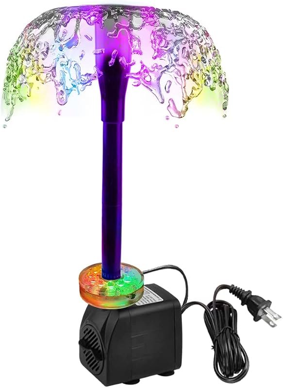 DOMICA 15W 220 GPH Submersible Fountain Pump with LED Light (800L/H), Ultra Quiet Adjustable Water Pump for Water