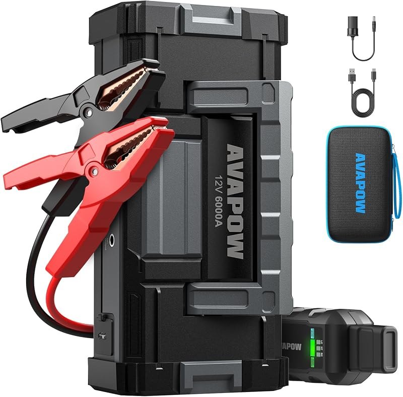 AVAPOW 6000A Jump Starter Battery ack(for All Gas or up to 12L Diesel) Powerful Jump Box with DC Output and Dual USB