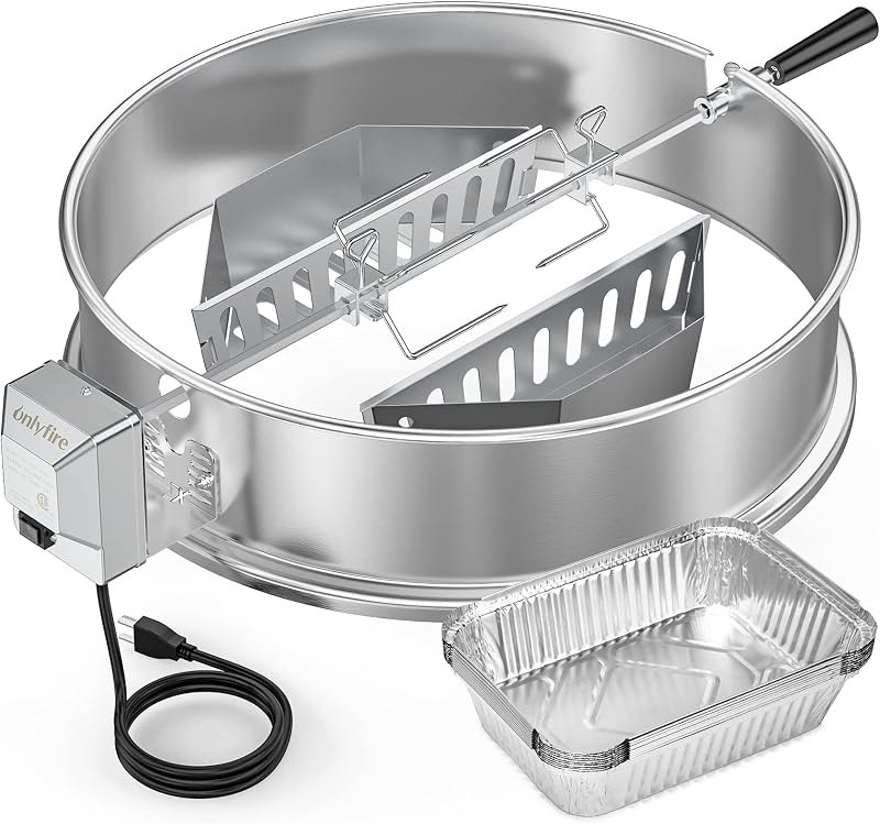 onlyfire Upgrade Stainless Steel Rotisserie Ring Kit Weber 22" Kettle Grill — grill rotisserie kit for grill