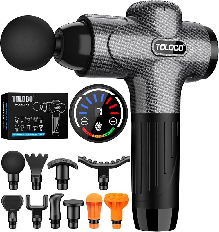 TOLOCO Massage Gun, Back Massager 10 Replacement Head for Pain Relief Deep Tissue, Percussion Massage Guns 7 Speed